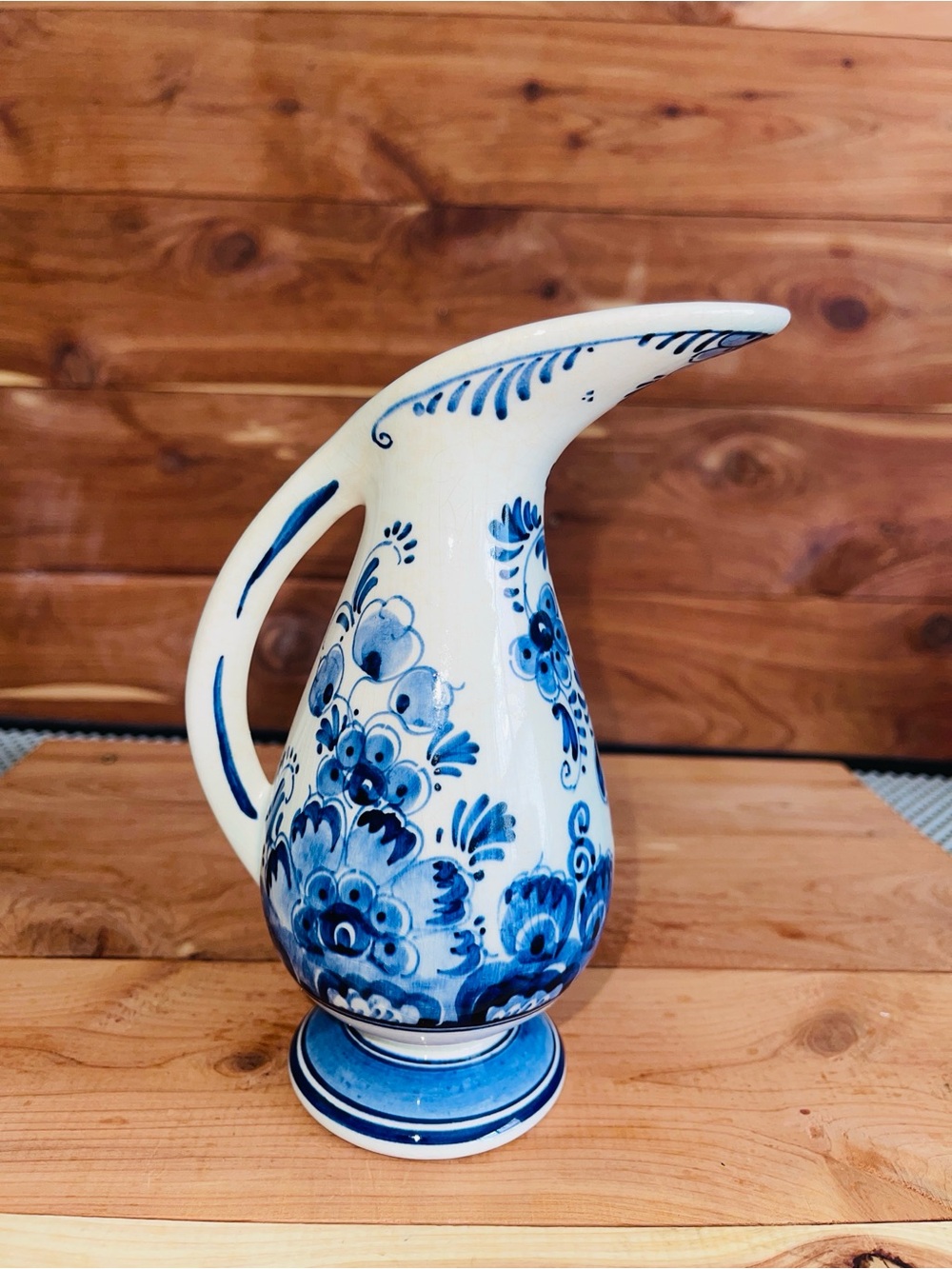 Vintage Delft Blauw Hand Decorated Blue & White Floral Pitcher Holland 6.25”